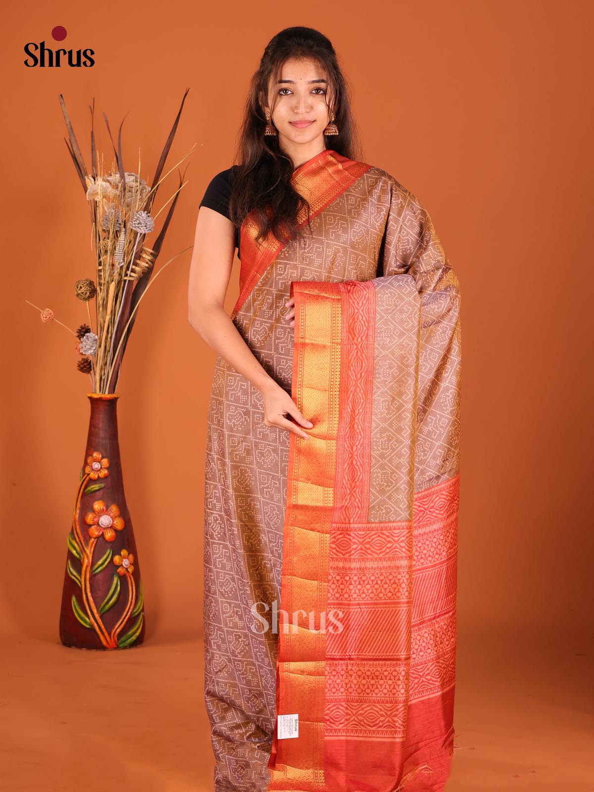 Purple & Brick - Semi Patola Saree - Shop on Shrus.com
