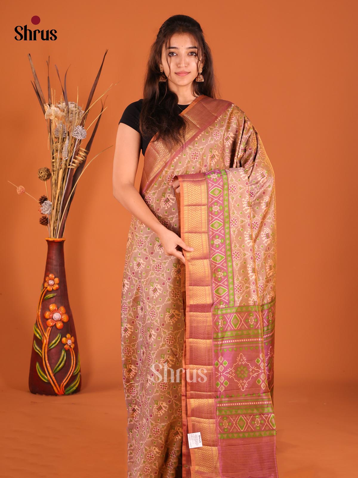 Dusty Brown & Brown - Semi Patola Saree - Shop on Shrus.com