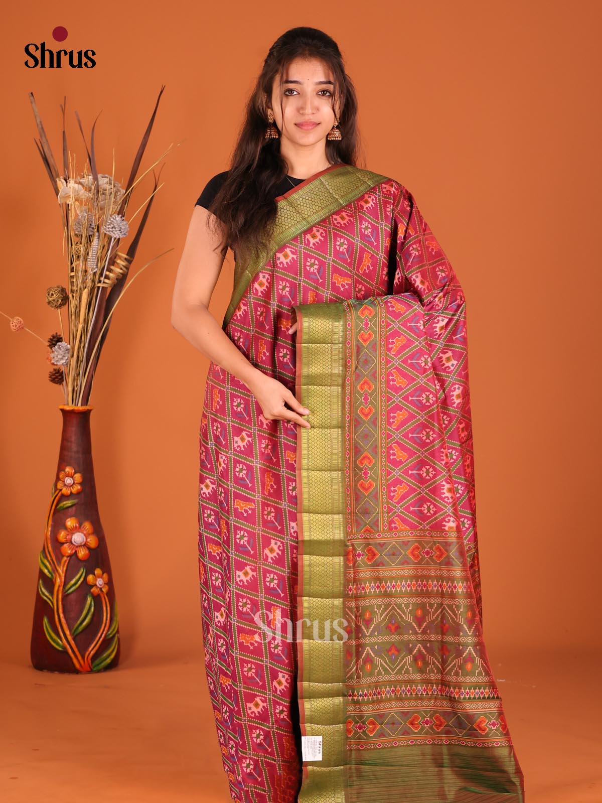 Purple & Army Green- Semi Patola Saree - Shop on Shrus.com