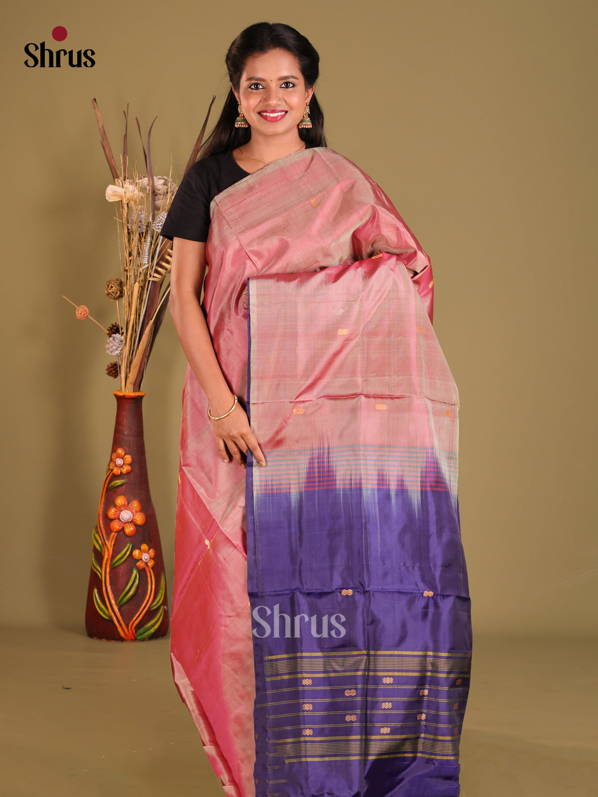 Pink & Blue - Banana Pith Saree - Shop on Shrus.com