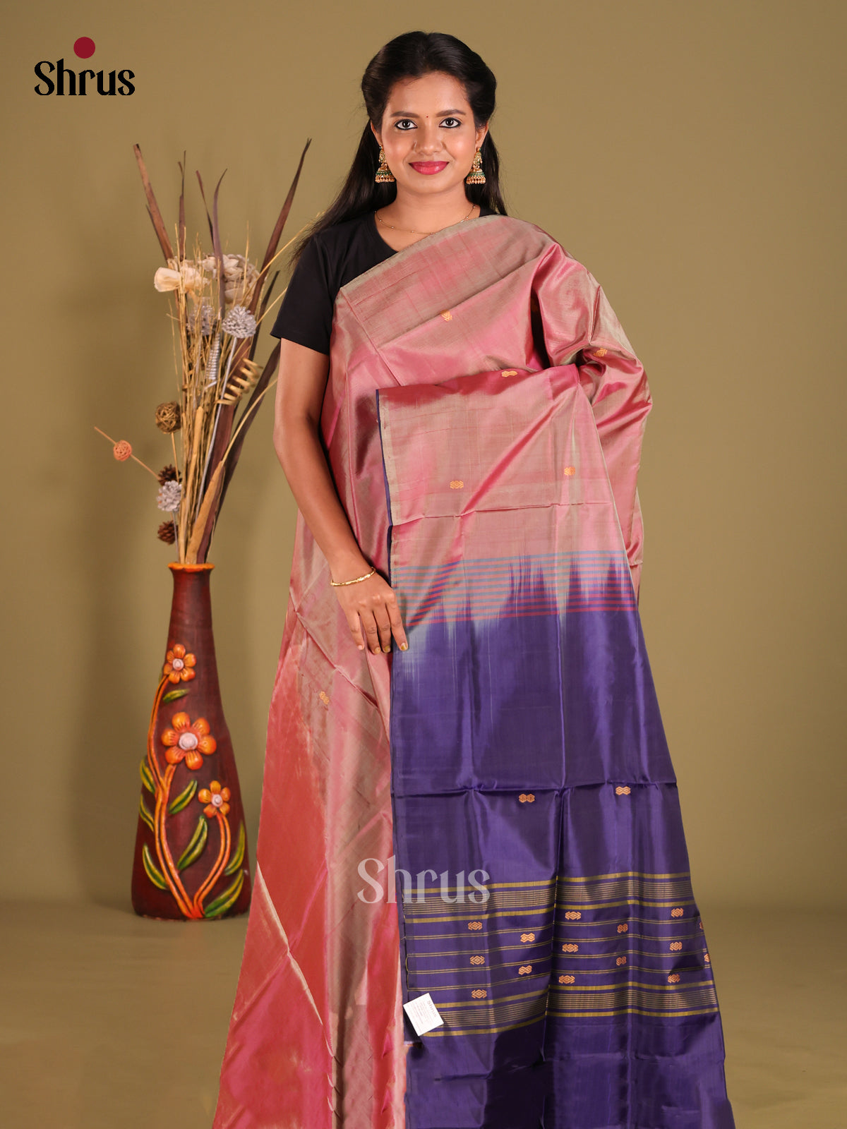 Double Shaded Red & Blue  - Banana Pith Saree - Shop on Shrus.com