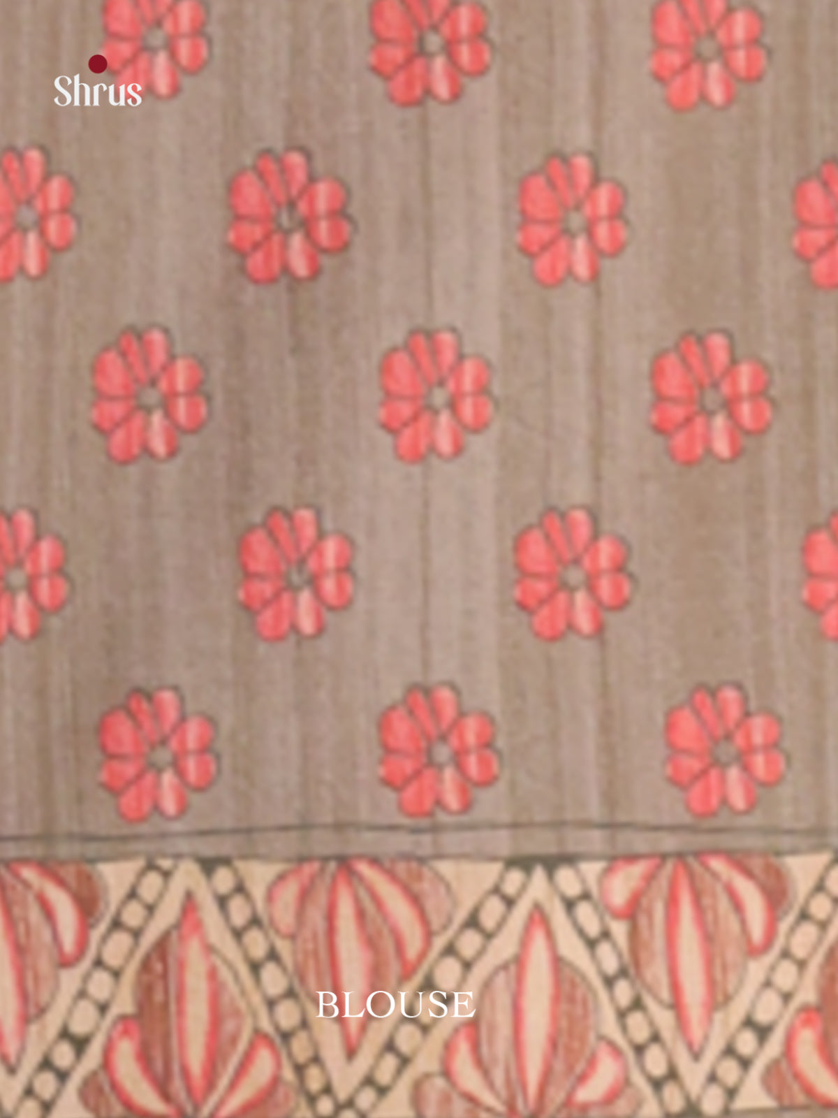 Grey & Cream - Printed Madhubani Saree - Shop on Shrus.com