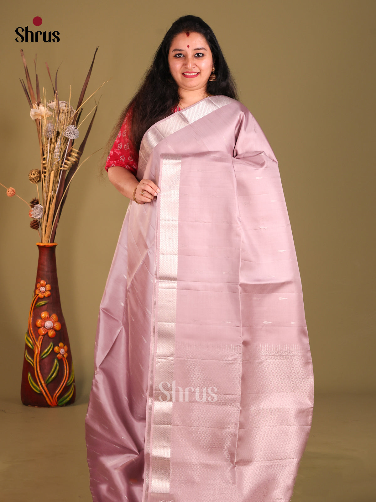 Lavender Single tone Soft Silk Saree with silver zari buttas-1