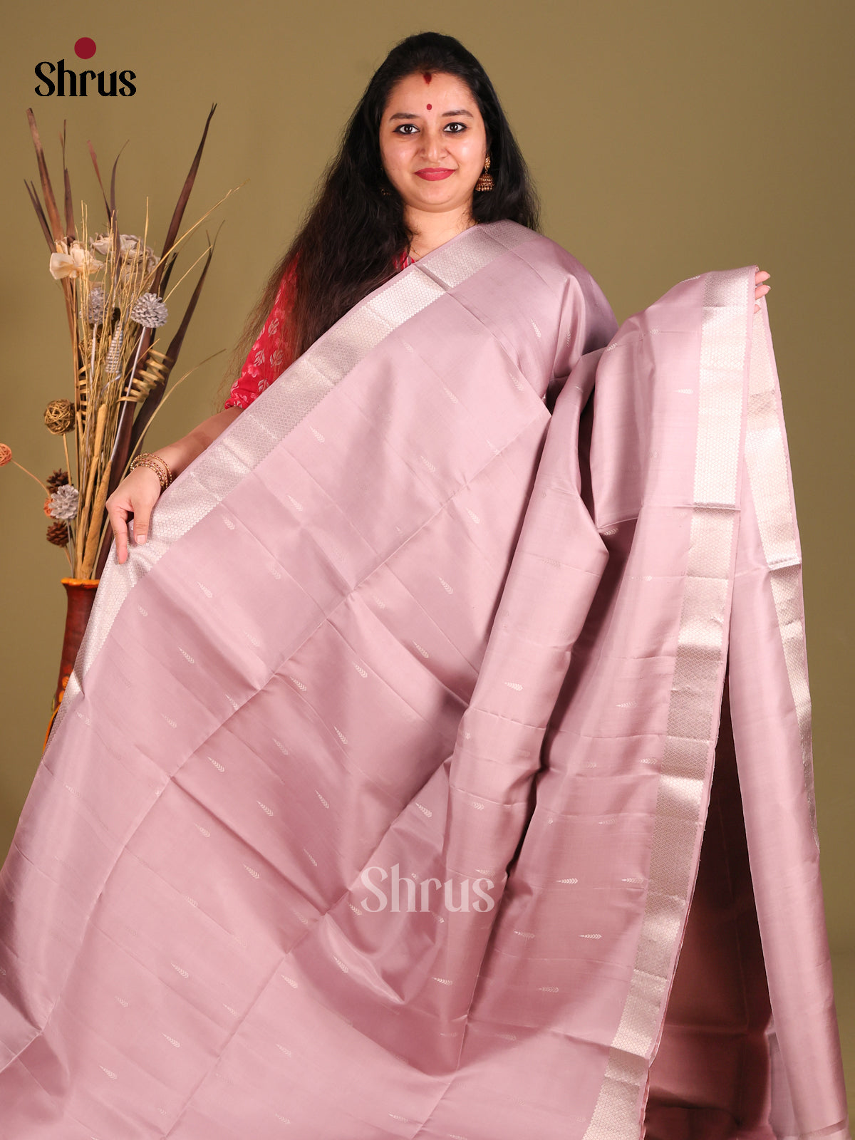 Lavender Single tone Soft Silk Saree with silver zari buttas-2