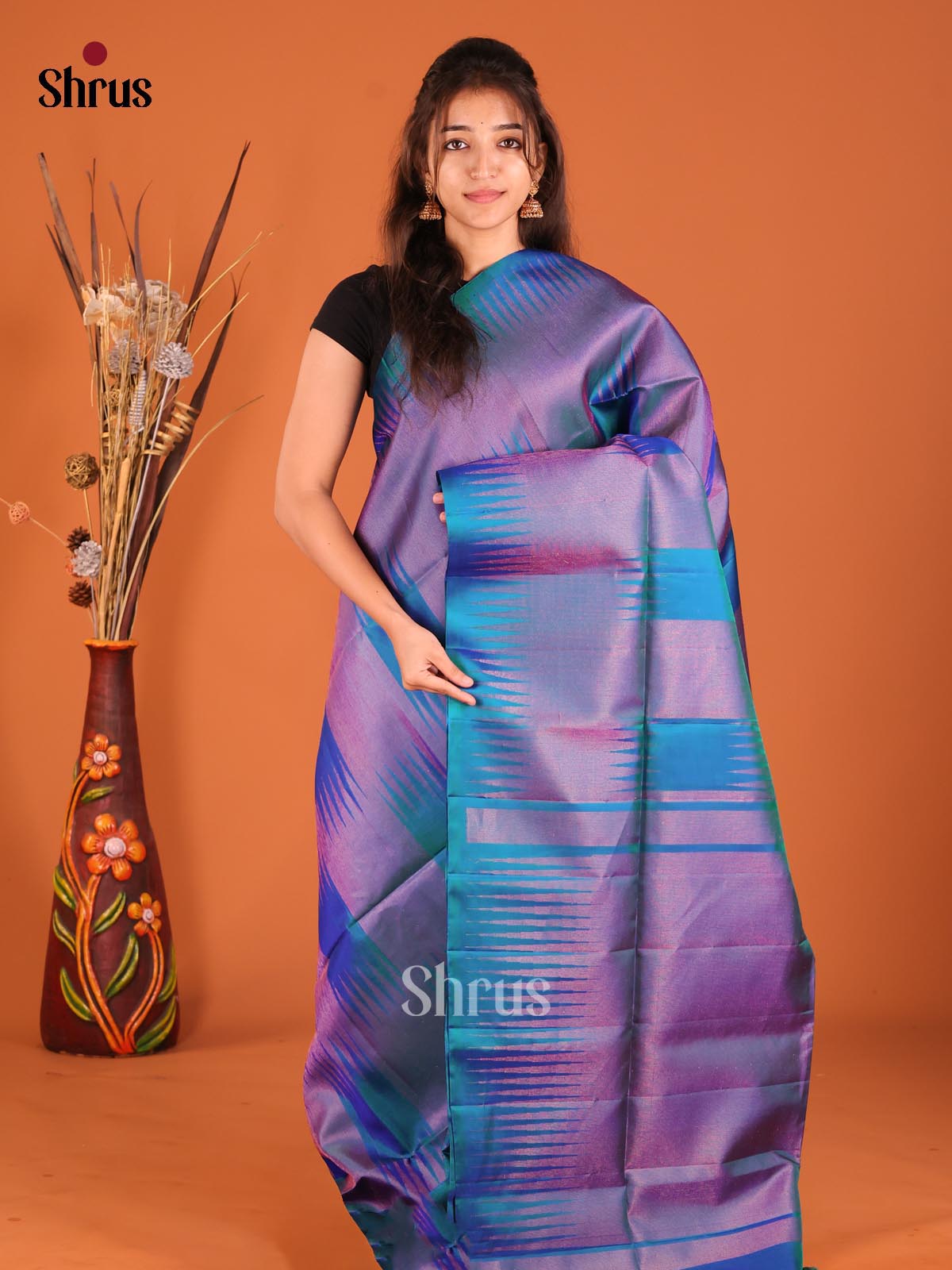 Blue & Purple Soft Silk Saree-1