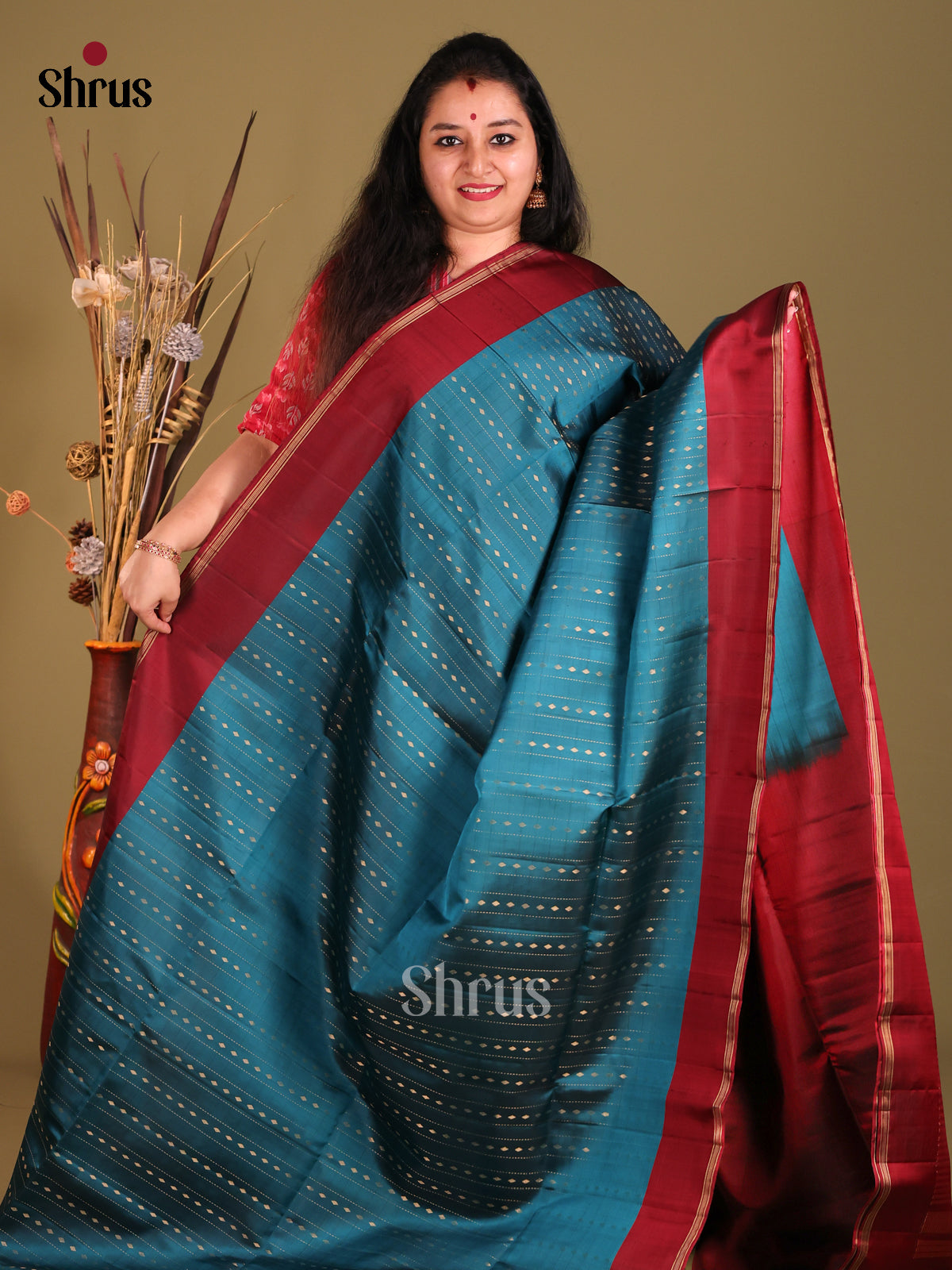 Blue & Maroon Soft Silk Saree with contrast Border-2