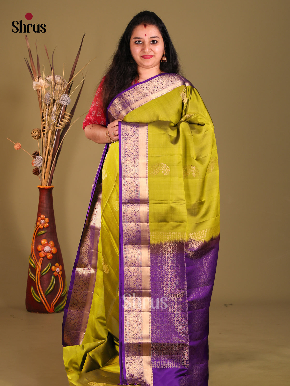Green & Violet Soft Silk Saree with rich zari zari border-1