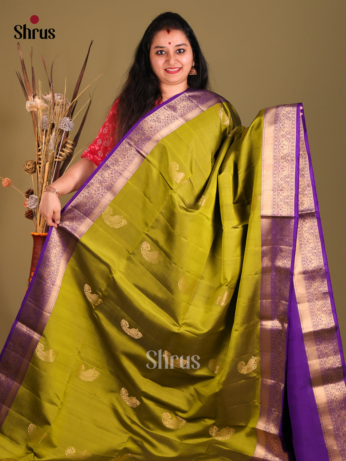 Green & Violet Soft Silk Saree with rich zari zari border-2