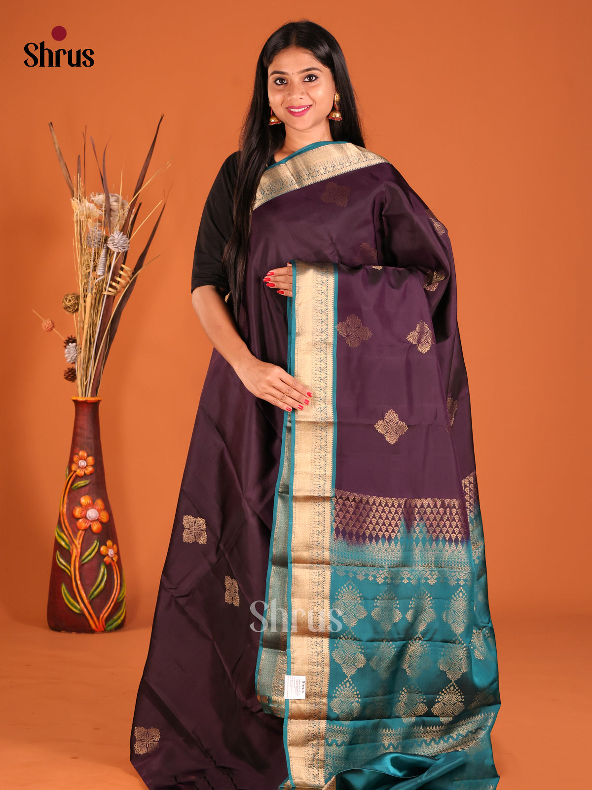 Jamun & Blue Softsilk-halfpure Saree gleams with zati floral buttas - Shop on Shrus.com