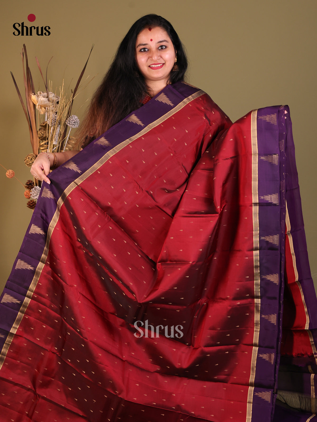Maroon & Violet - Softsilk-halfpure Saree - Shop on Shrus.com