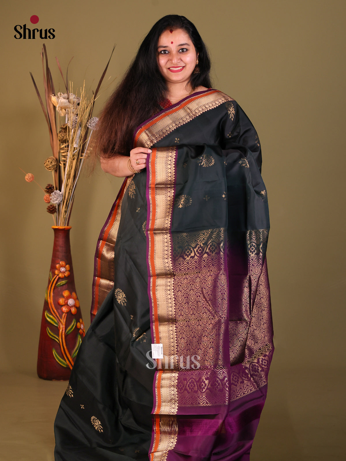Black & Purple - Softsilk-halfpure Saree