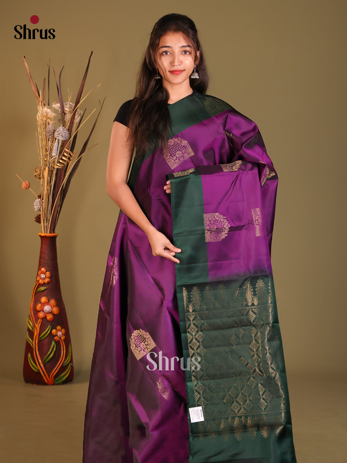 Vadamalli & Green  Softsilk-halfpure Saree with zari floral motifs - Shop on Shrus.com