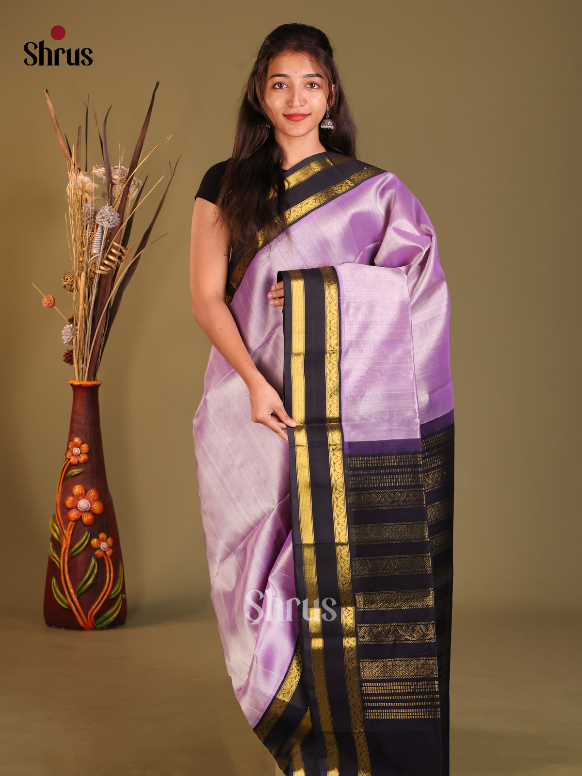 Lavender & Blue Silk Cotton Korvai-Small border Saree - Shop on Shrus.com