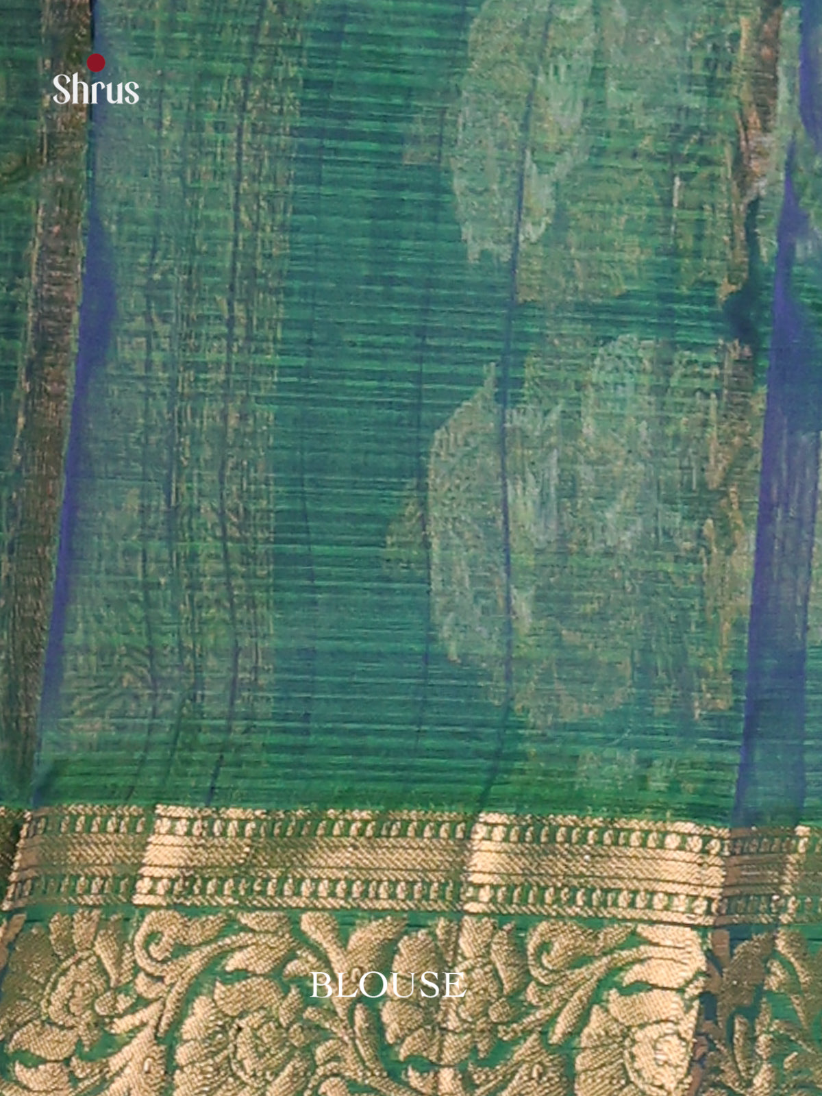 Blue & Green Silk Cotton Saree with gold Zari Buttas -1