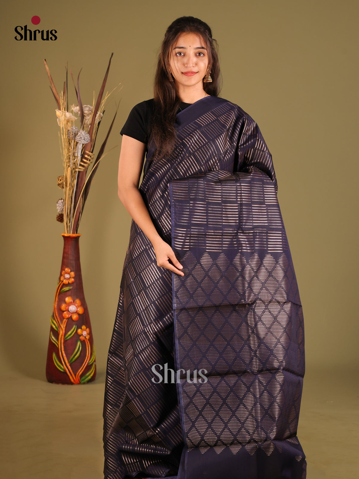 Blue Single Tone Silk Cotton Saree with zari stripes