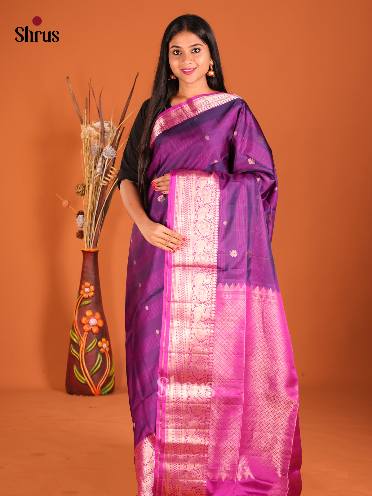DHS01127 - Soft Silk  Saree - Shop on Shrus.com
