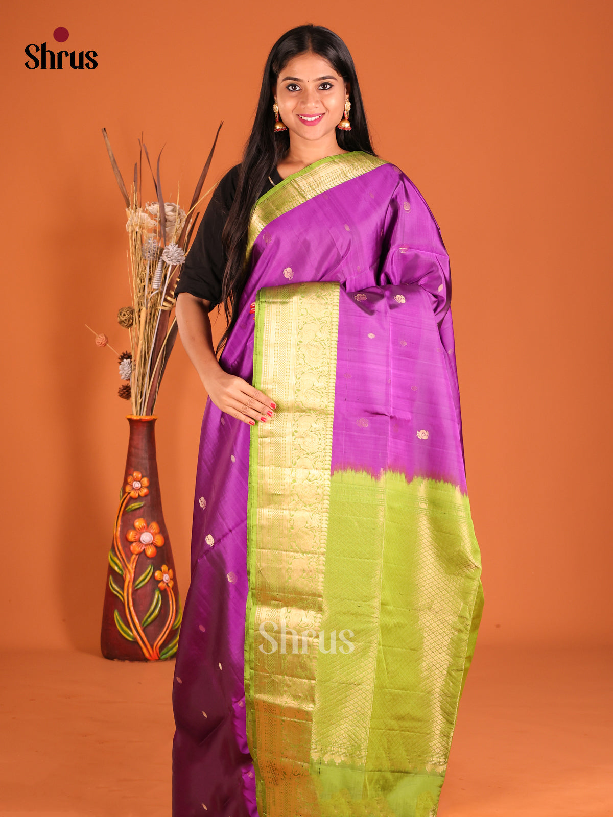 DHS01128 - Soft Silk  Saree - Shop on Shrus.com