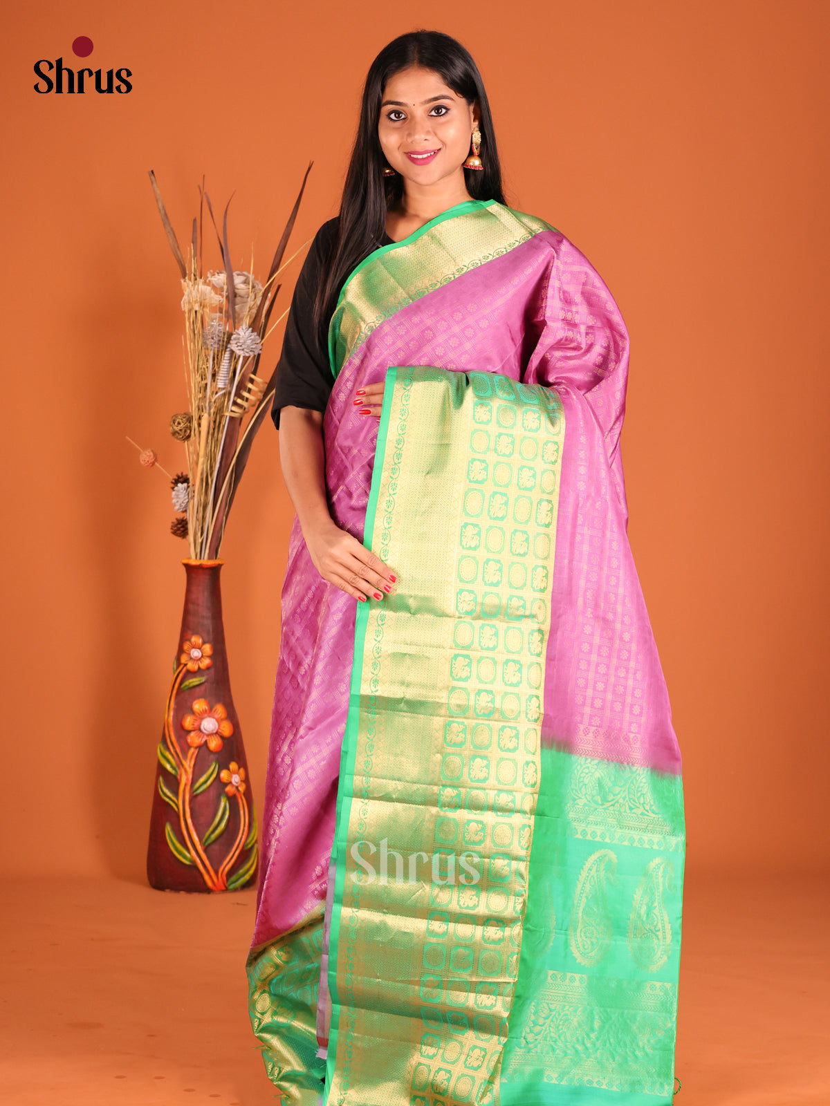 DHS01143 - Soft Silk  Saree - Shop on Shrus.com