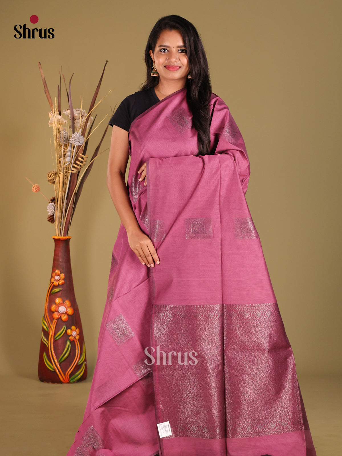 Pink - Semi Silkcotton Saree - Shop on Shrus.com