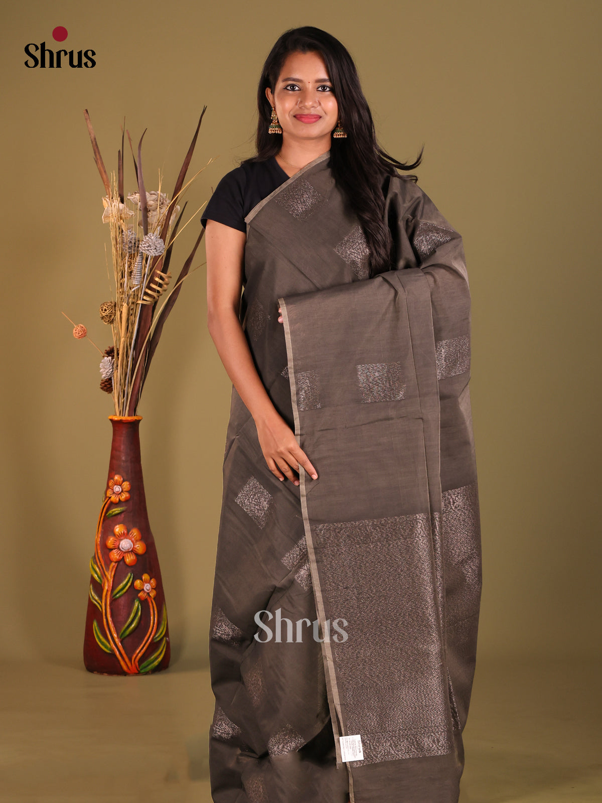 Grey - Semi Silkcotton Saree - Shop on Shrus.com