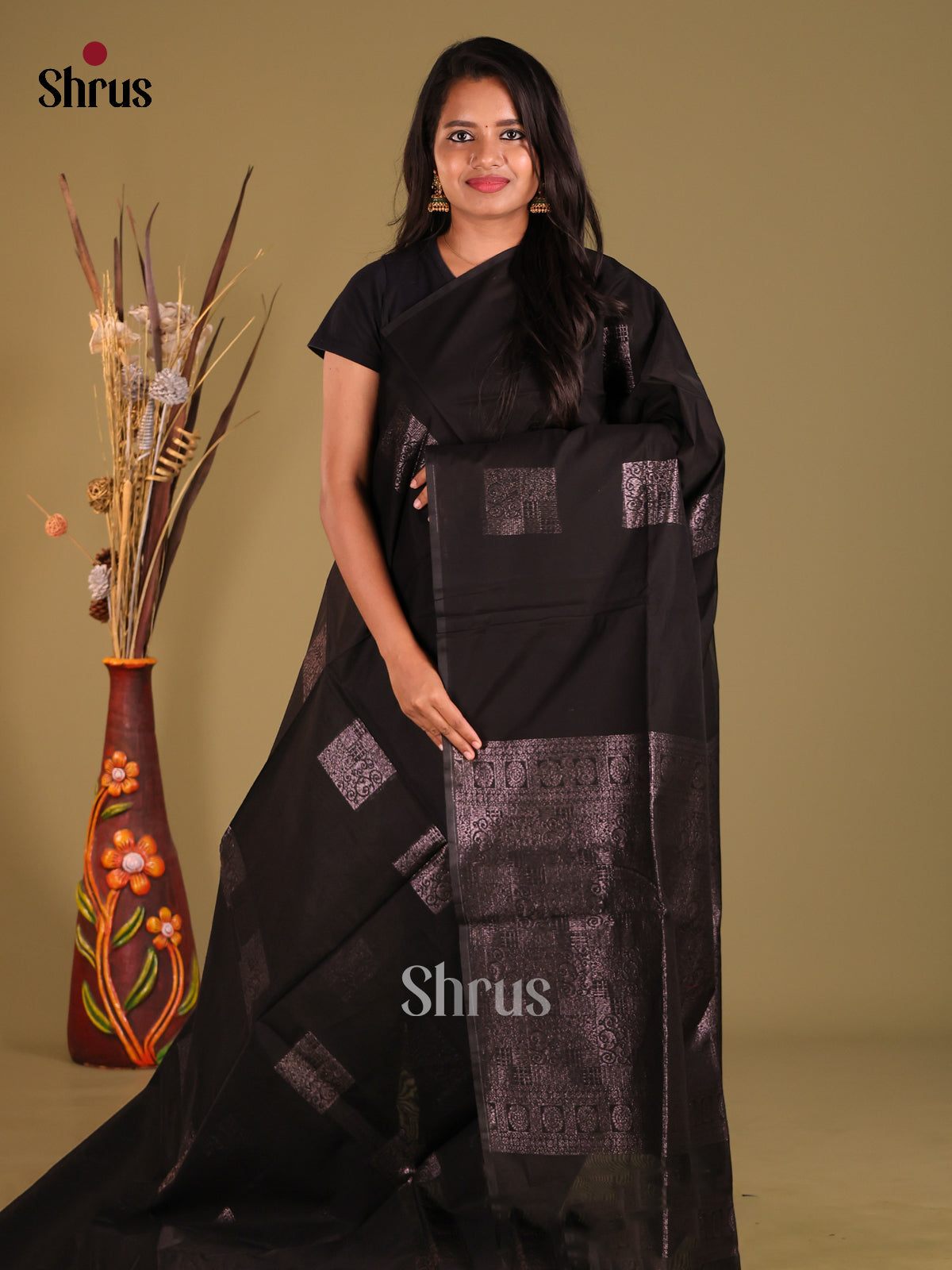 Black - Semi Silkcotton Saree