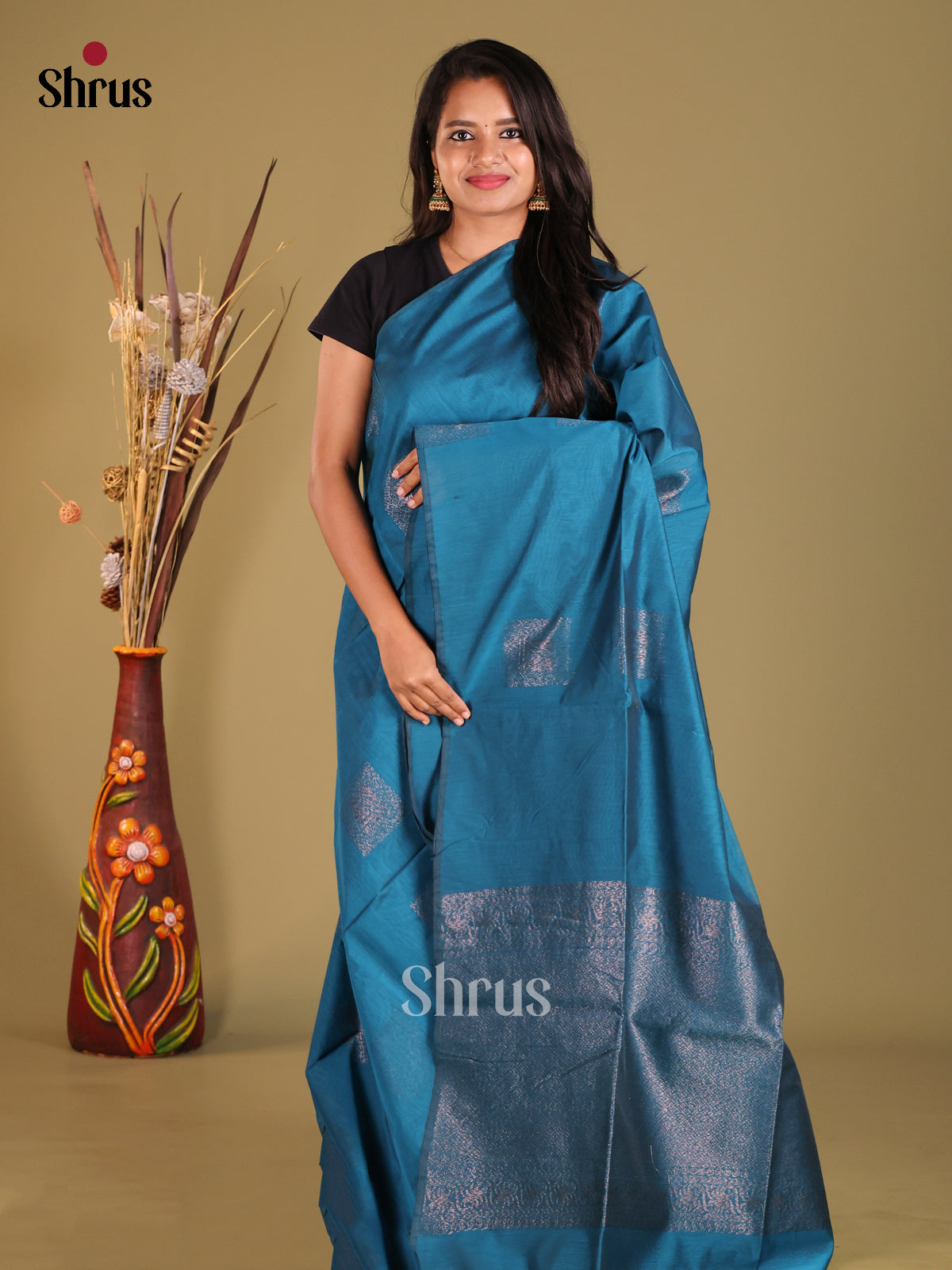 Blue- Semi Silkcotton Saree