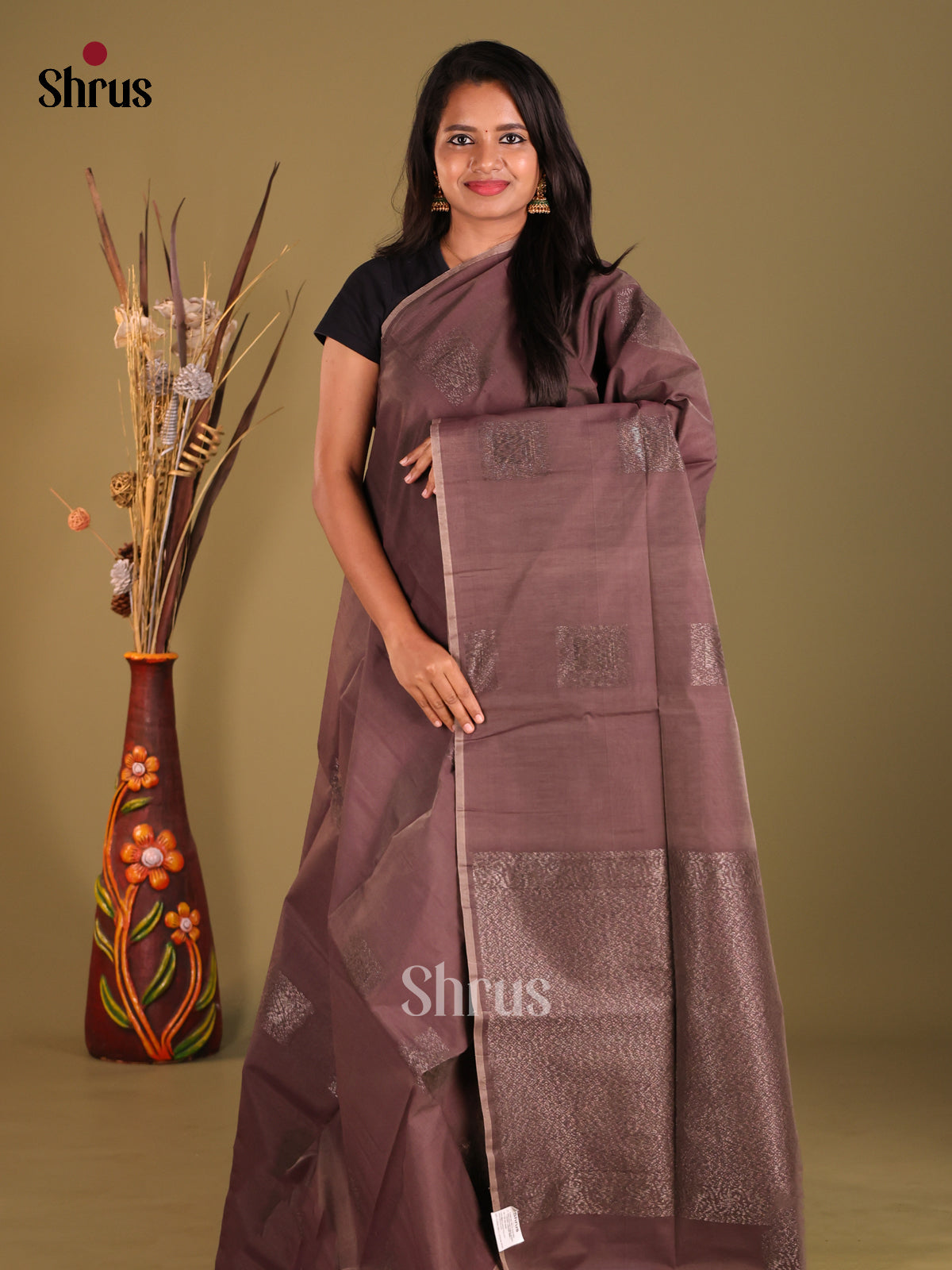 Brown - Semi Silkcotton Saree