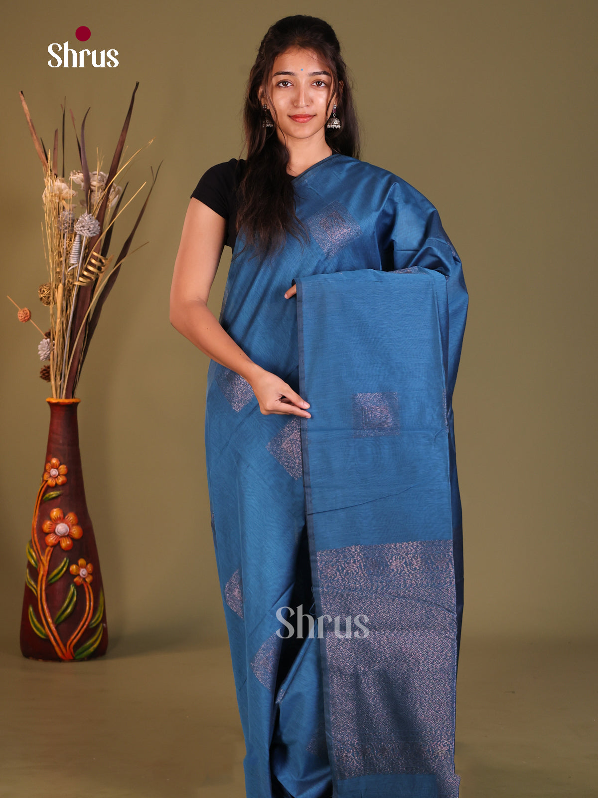 Blue- Semi Silkcotton Saree