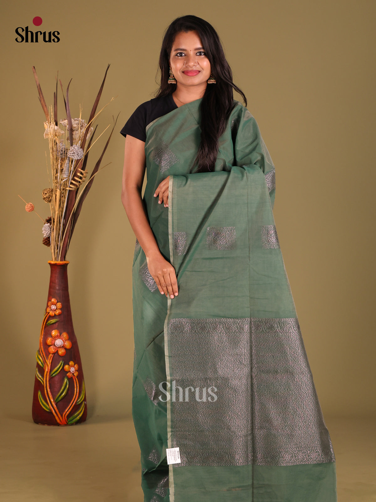 Pastel green - Semi Silkcotton Saree - Shop on Shrus.com