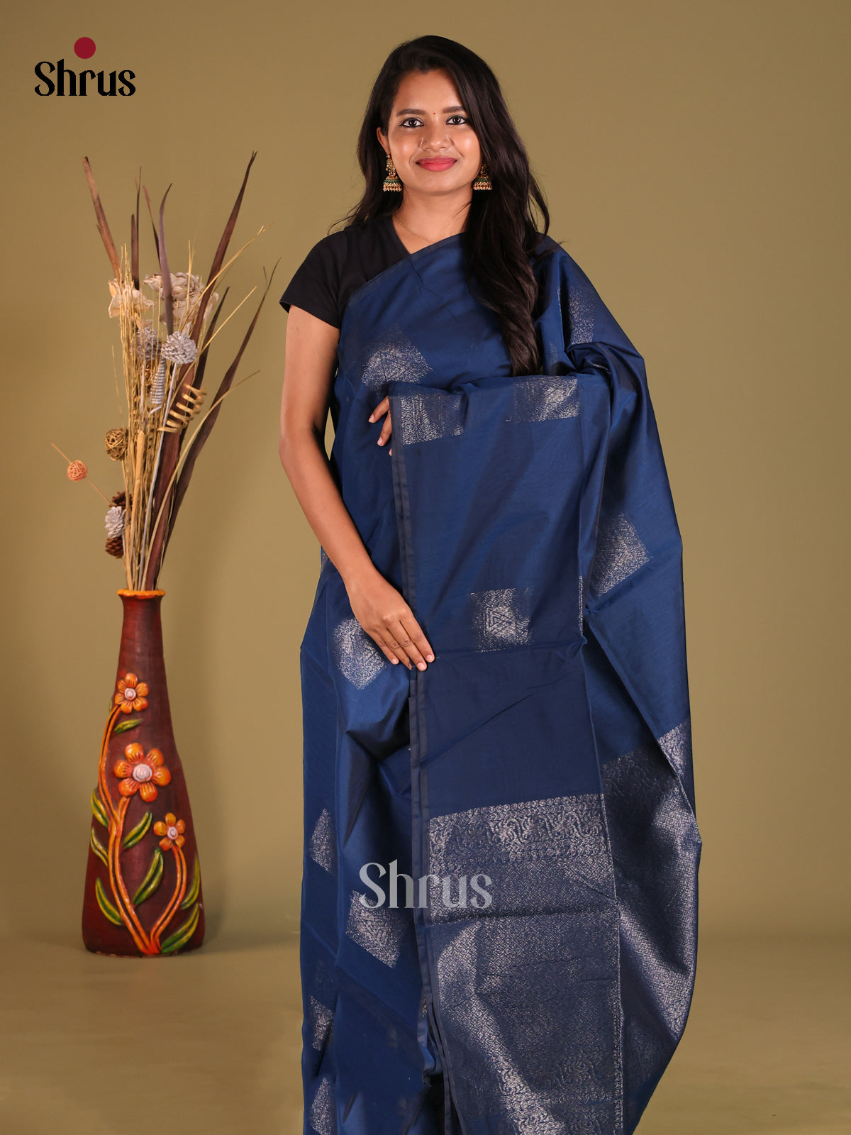 Blue - Semi Silkcotton Saree