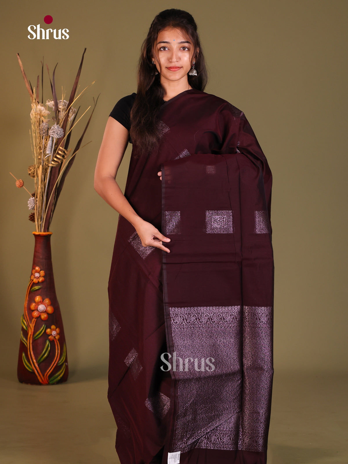 Maroon - Semi Silkcotton Saree - Shop on Shrus.com