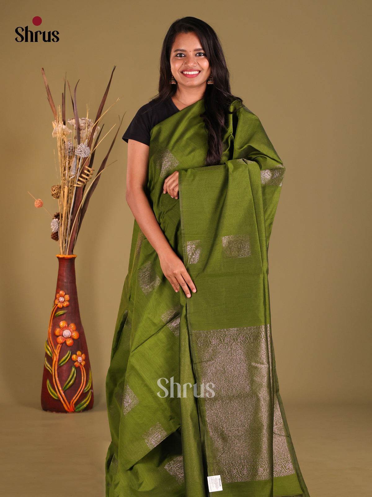 Green - Semi Silkcotton Saree - Shop on Shrus.com