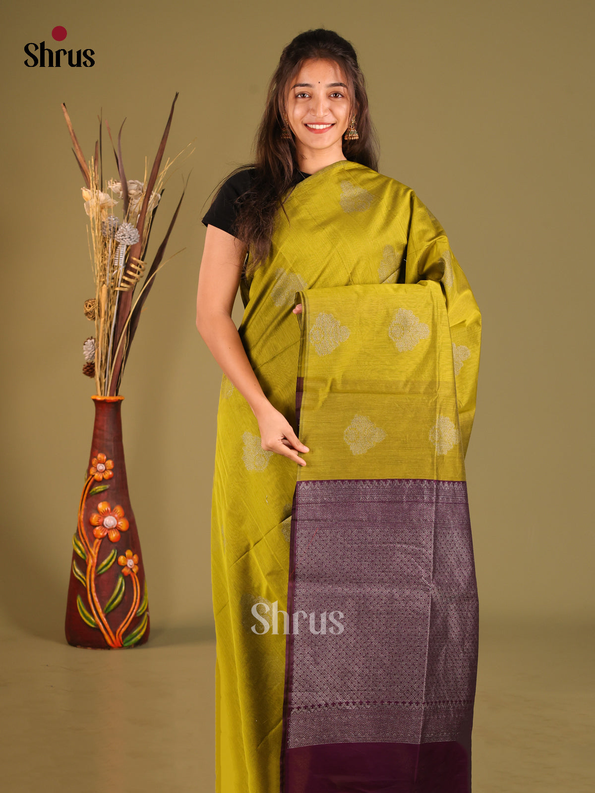 Mathulir Green & Purple - Semi Silkcotton Saree - Shop on Shrus.com