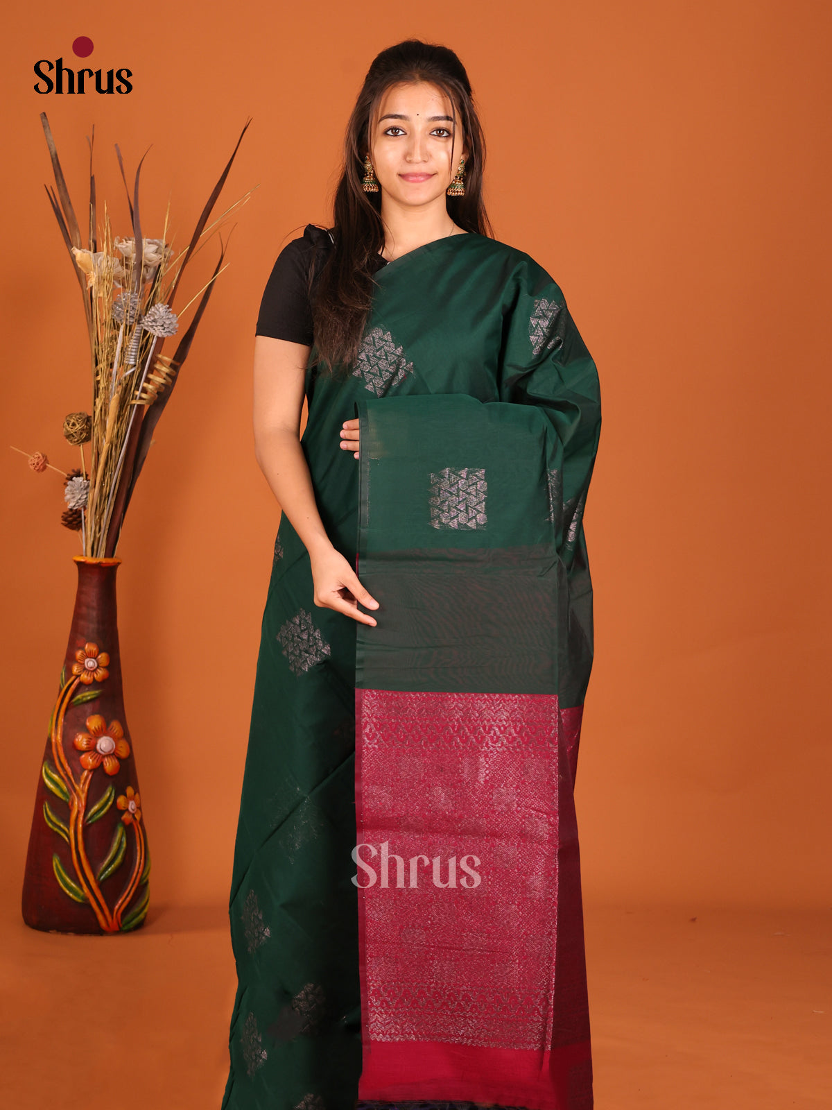 DHS02346 - Semi Silkcotton Saree - Shop on Shrus.com