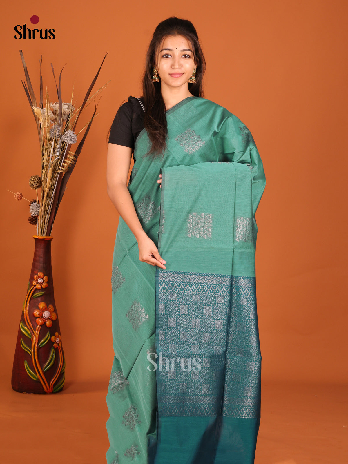 DHS02347 - Semi Silkcotton Saree - Shop on Shrus.com