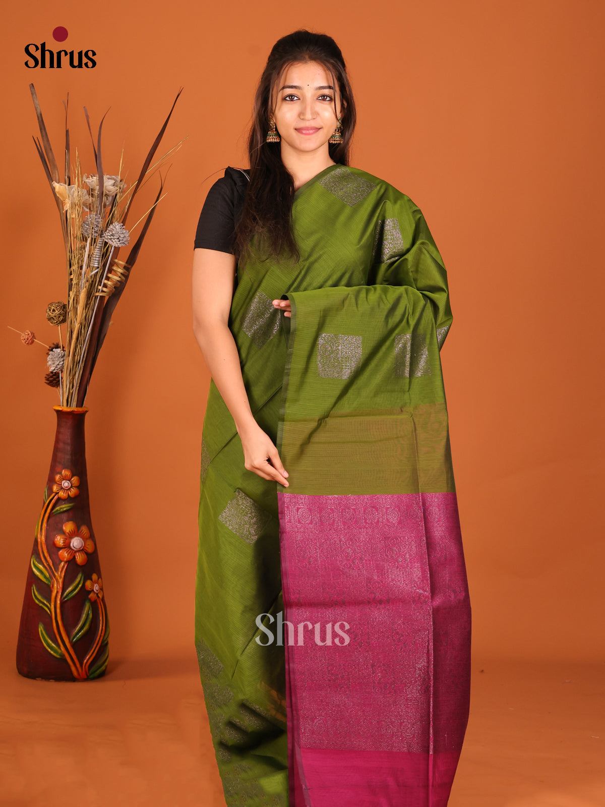 DHS02359 - Semi Silkcotton Saree - Shop on Shrus.com