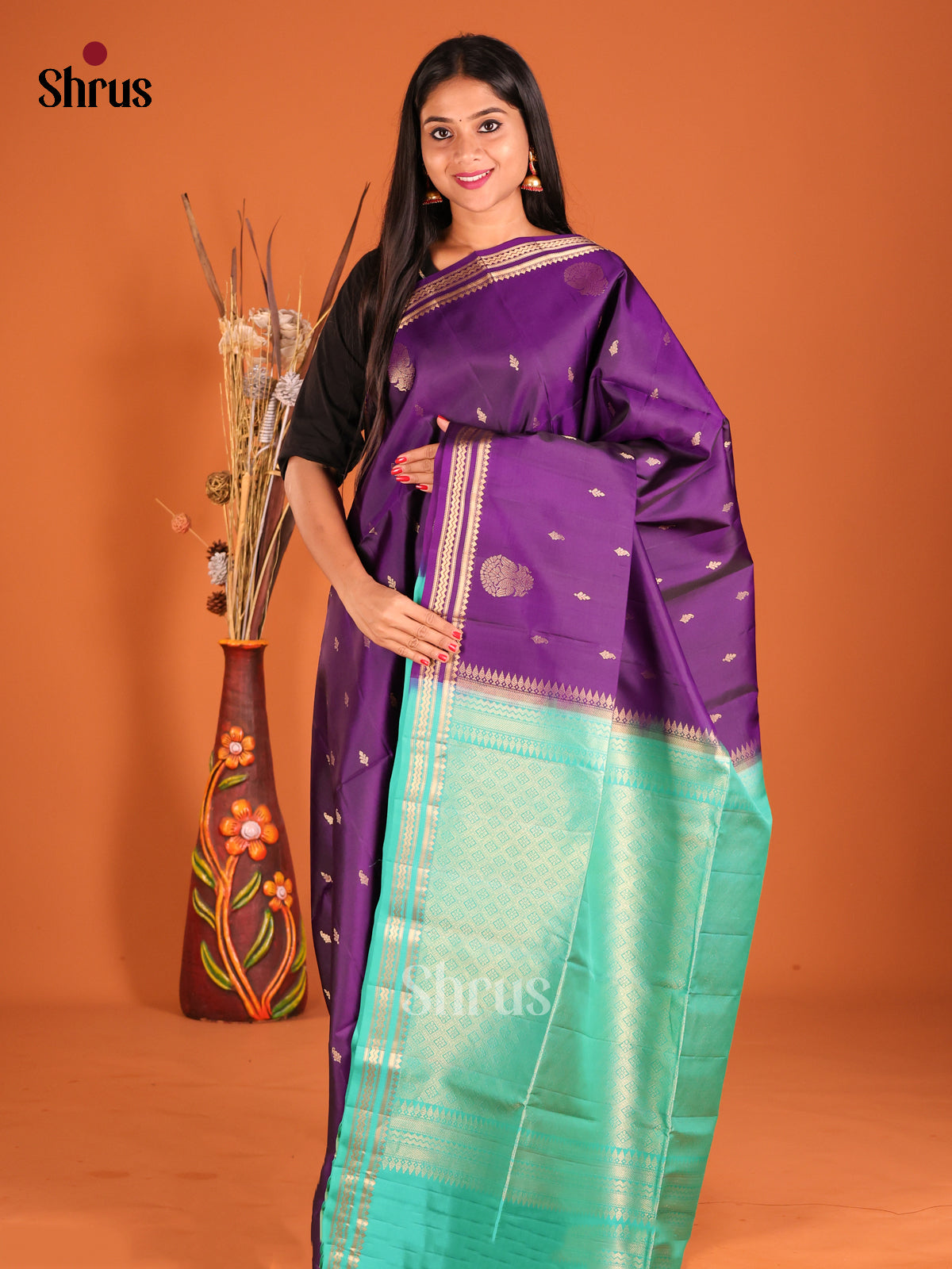 DHS04024 - Soft Silk  Saree - Shop on Shrus.com
