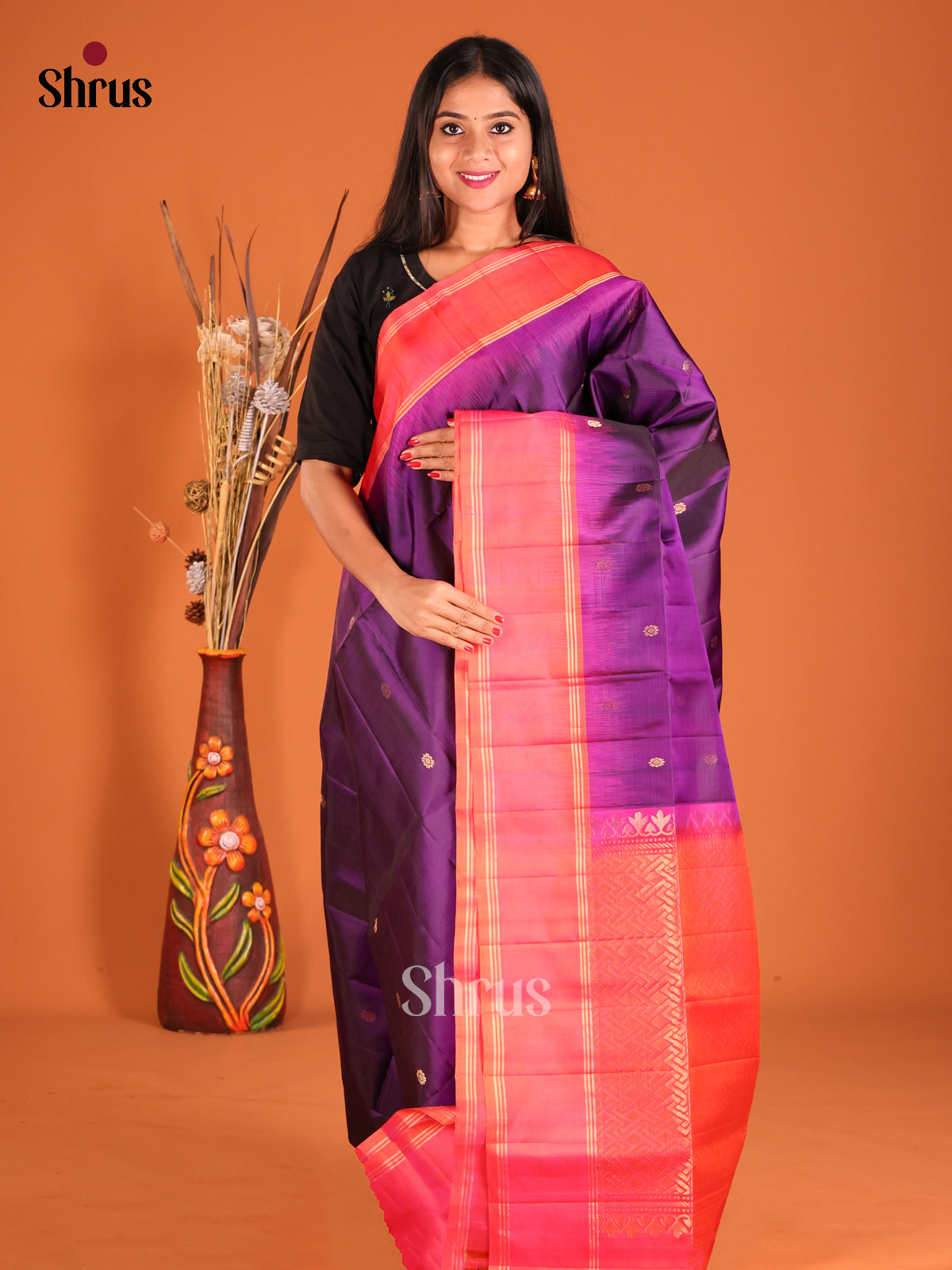 DHS04045 - Soft Silk  Saree - Shop on Shrus.com