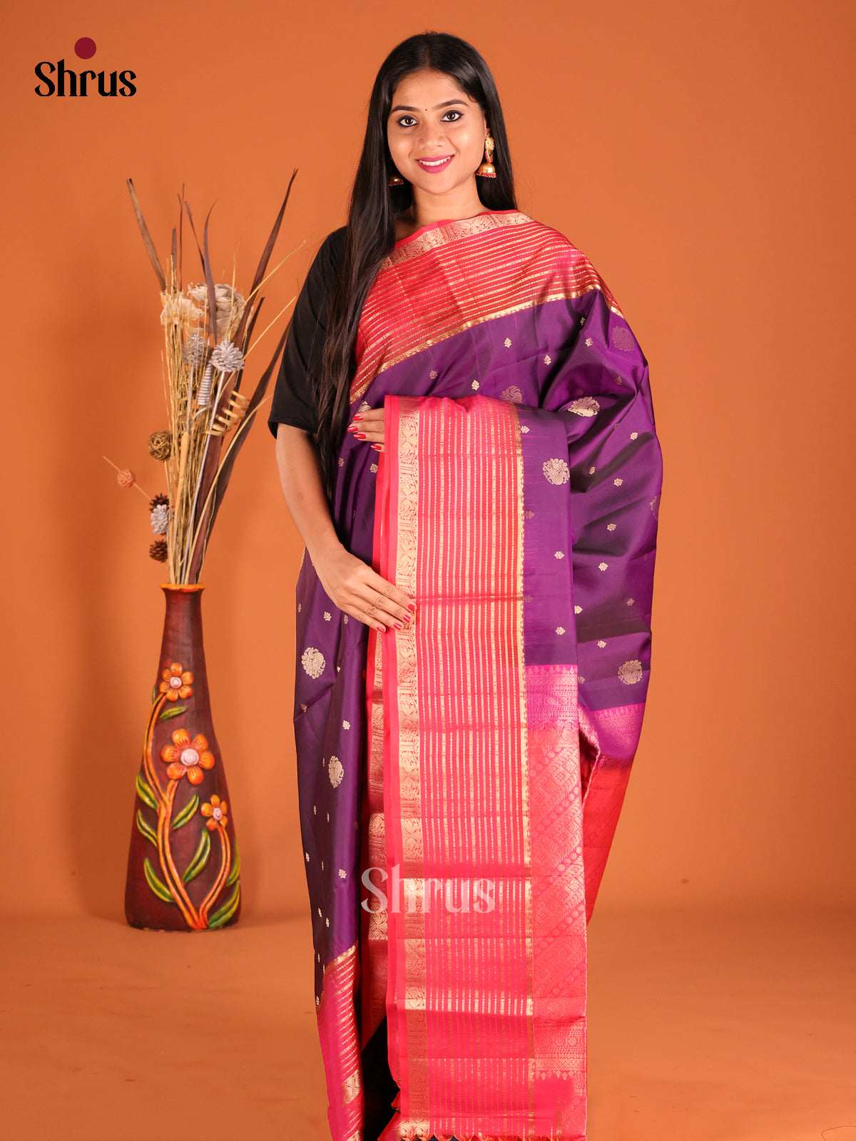DHS04065 - Soft Silk  Saree - Shop on Shrus.com