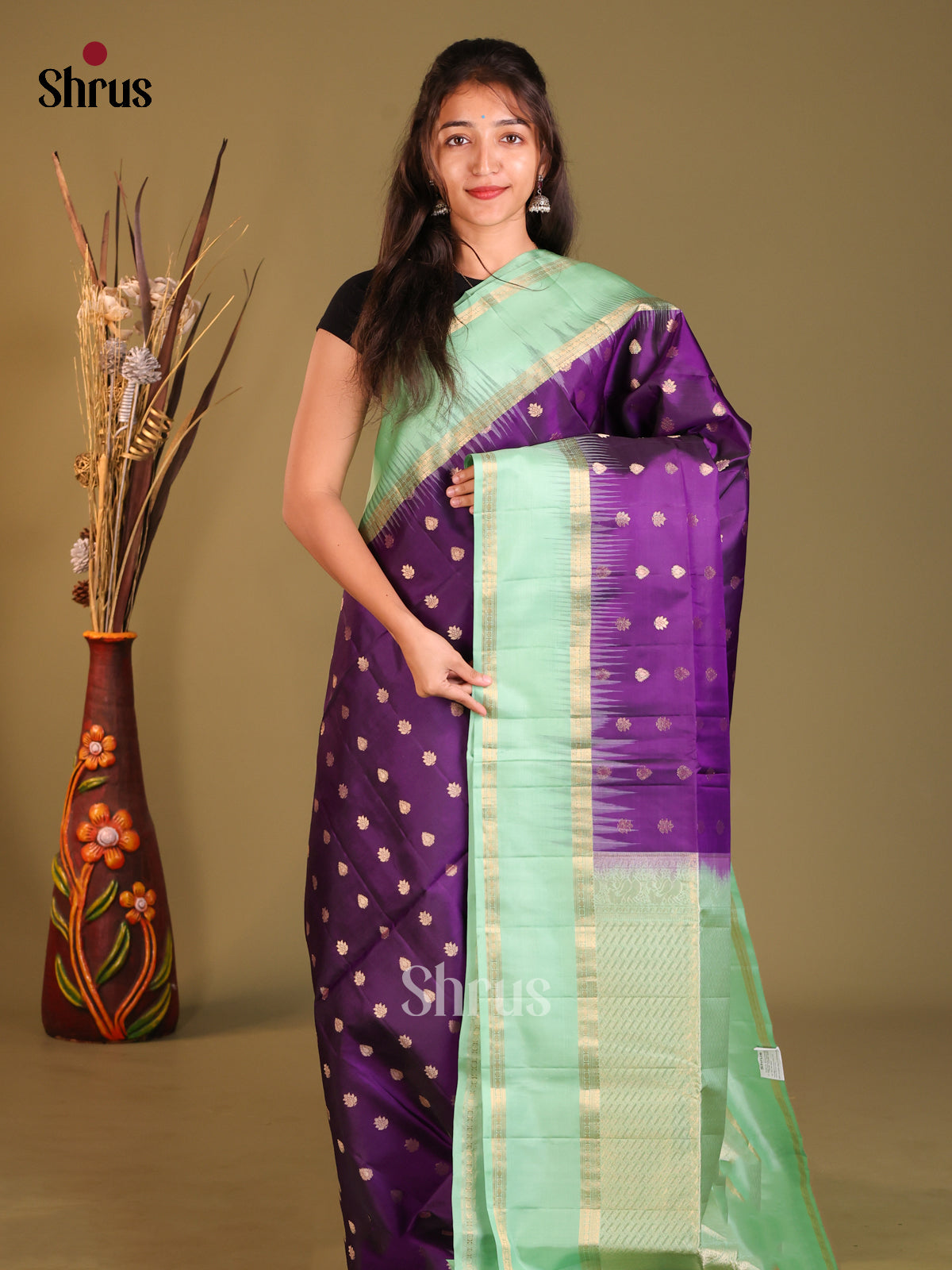 DHS04070 - Soft Silk  Saree - Shop on Shrus.com