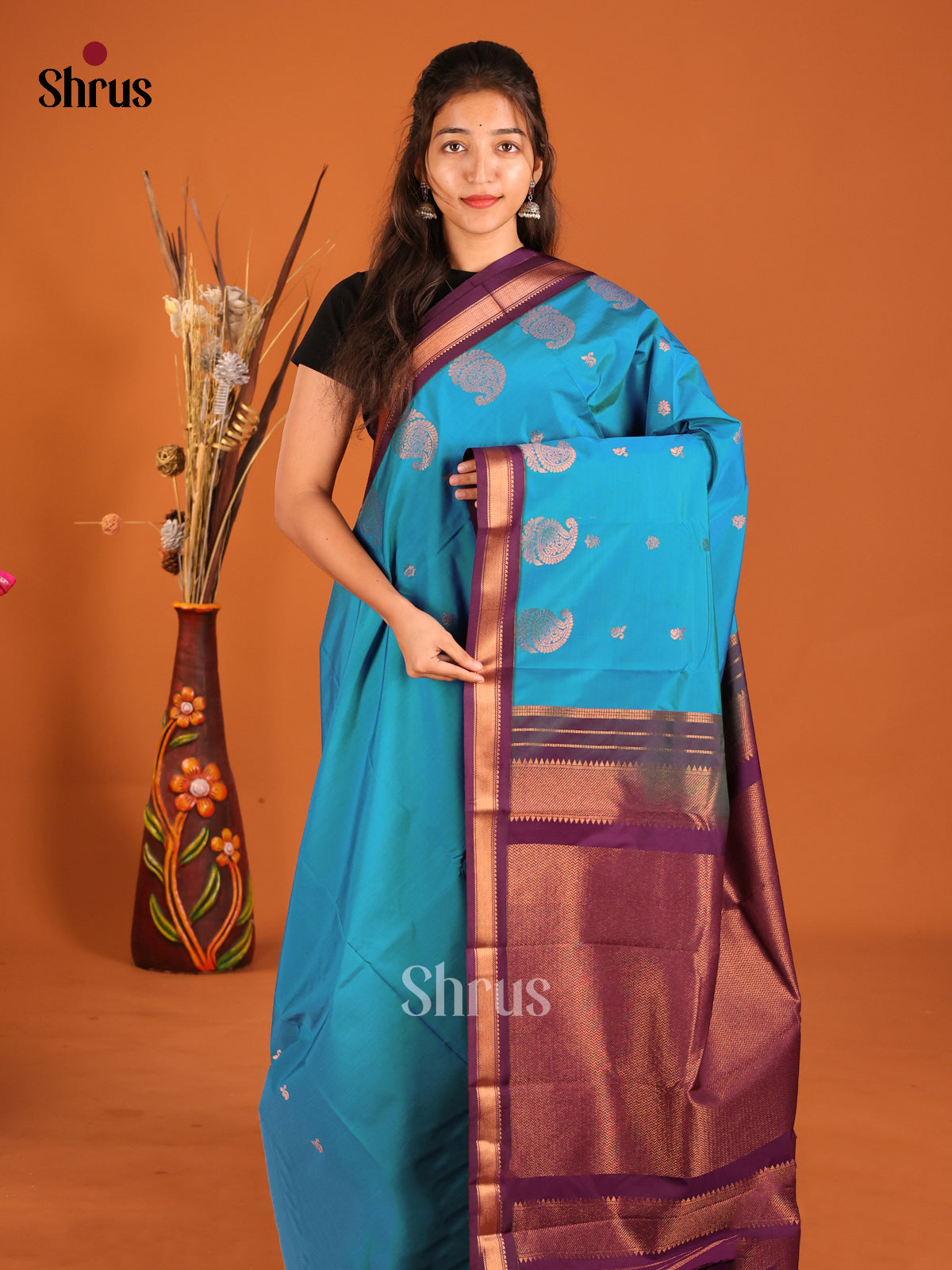 Blue & Purple- Semi Kanchipuram Saree