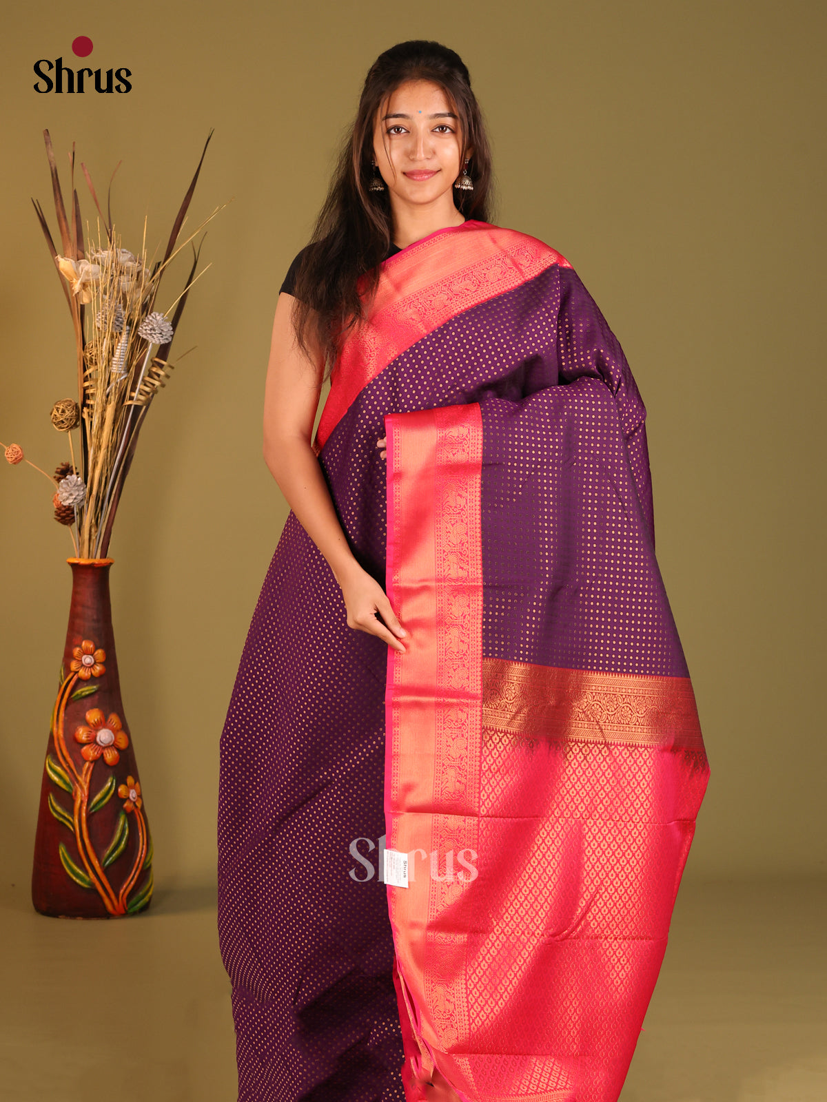 Violet - Semi Kanchipuram Saree - Shop on Shrus.com