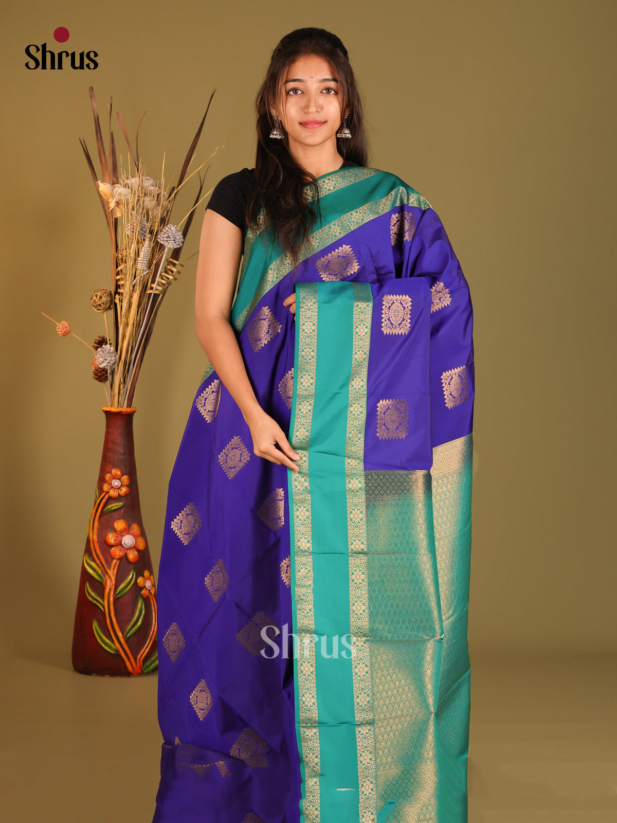 Blue & Green - Semi Kanchipuram Saree