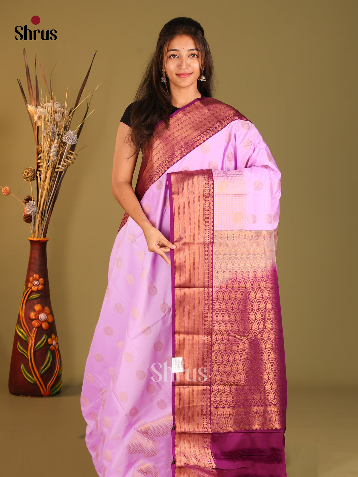 Lavender & Purple - Semi Kanchipuram Saree - Shop on Shrus.com