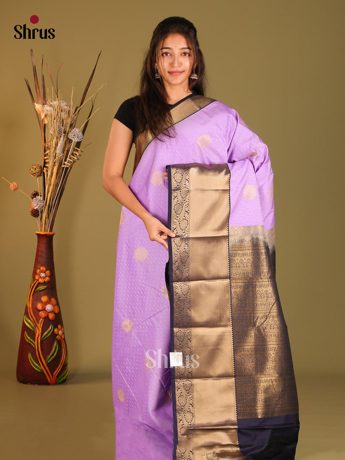 Lavender & Blue - Semi Kanchipuram Saree - Shop on Shrus.com