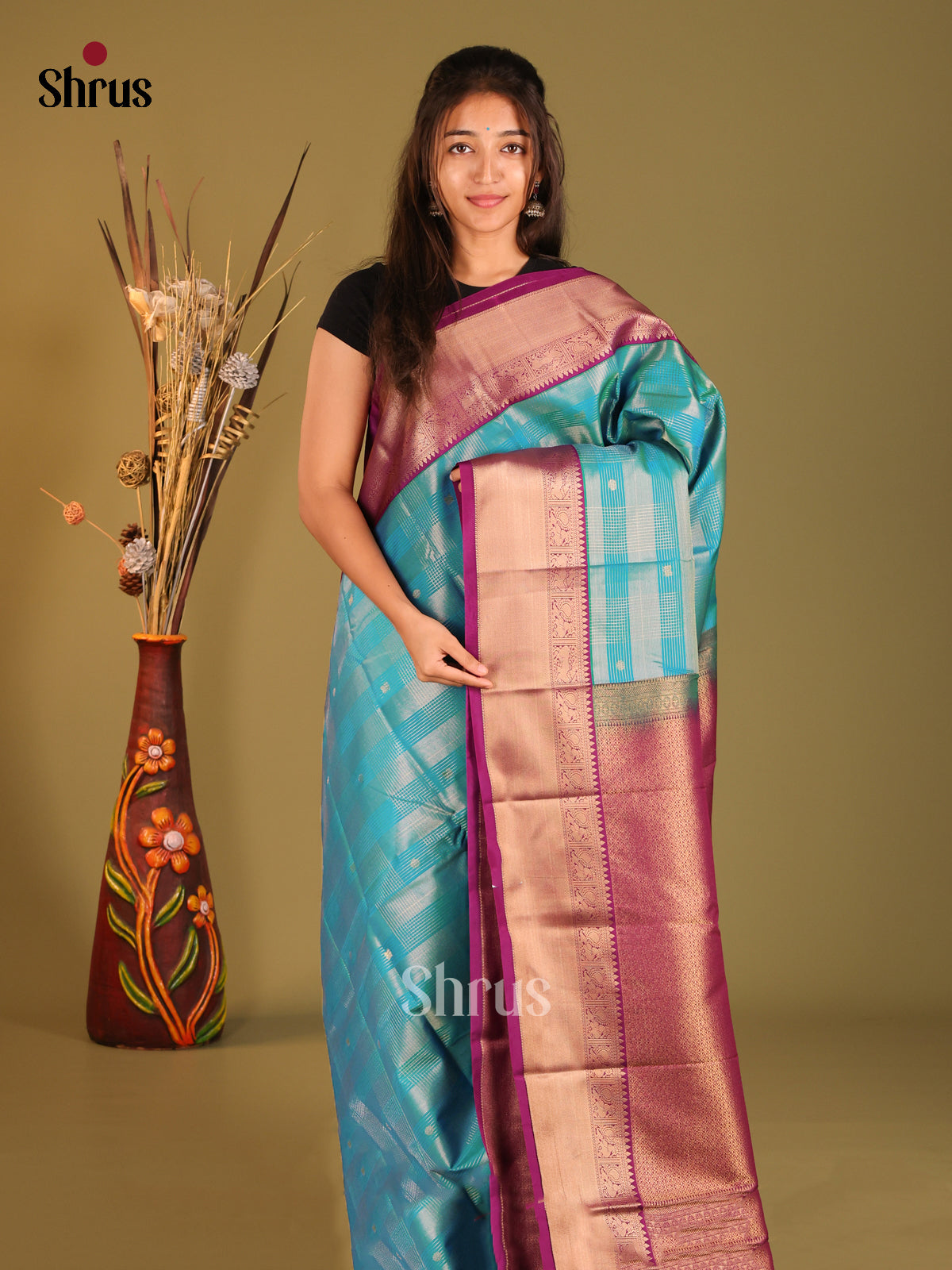 Blue & Purple - Semi Kanchipuram Saree