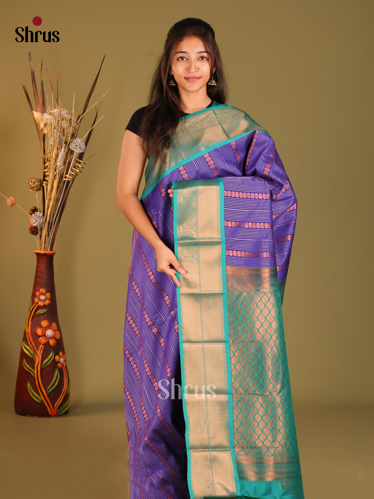 Blue & Green - Semi Kanchipuram Saree