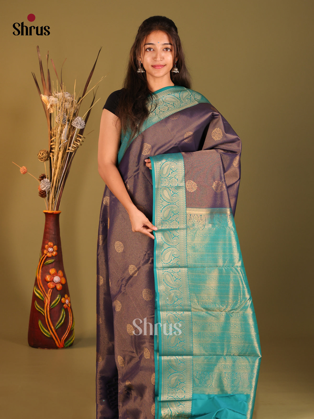 Blue & Teal - Semi Kanchipuram Saree