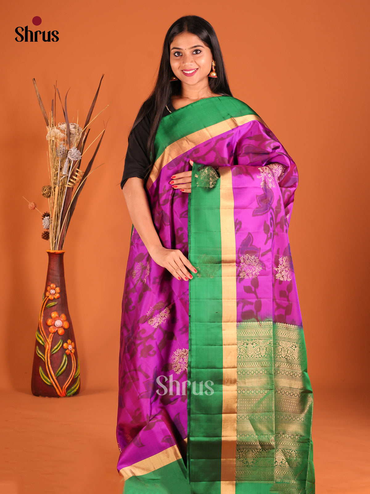 DHS04322 - Soft Silk Saree - Shop on Shrus.com