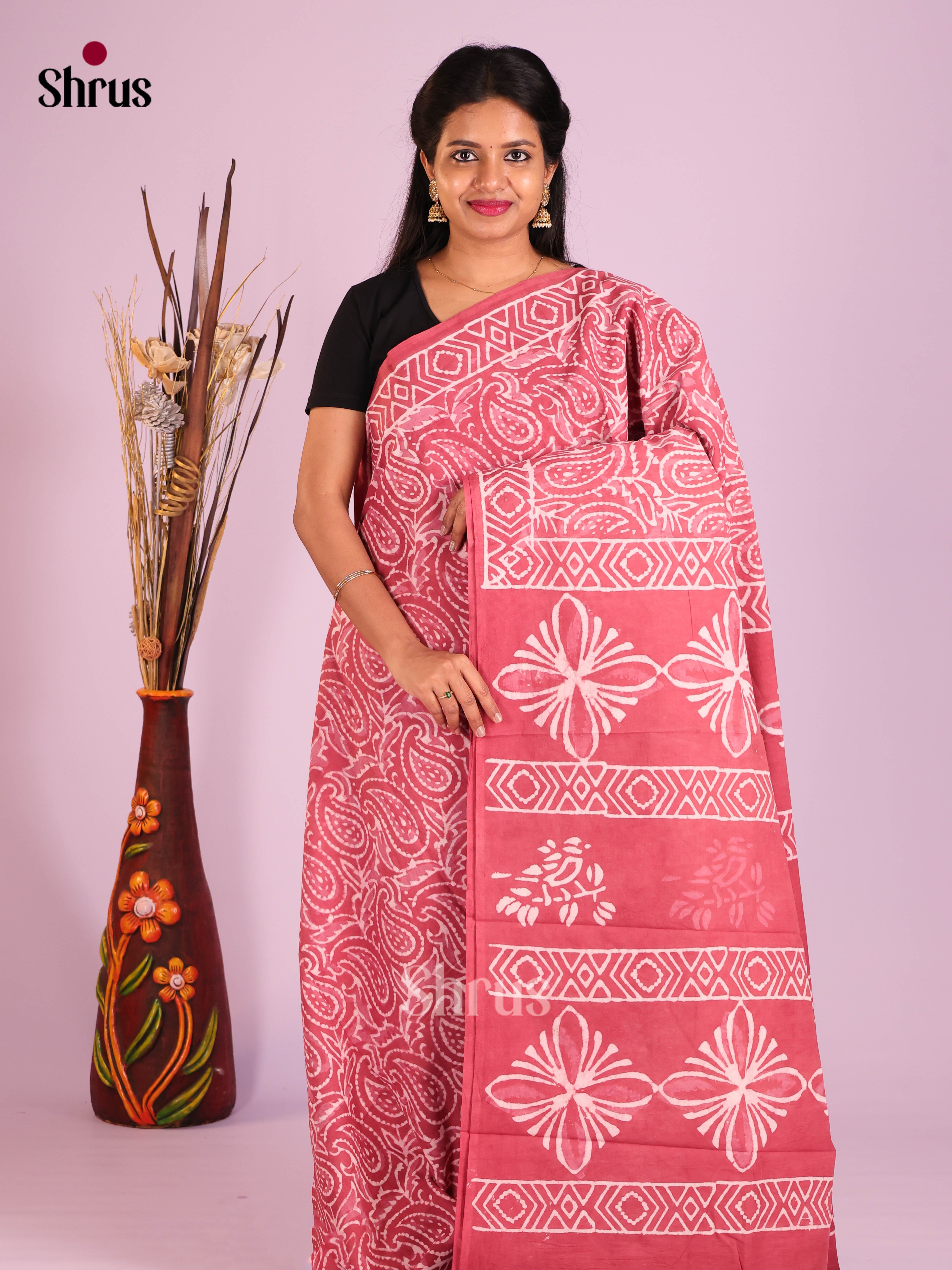 red - Jaipur cotton Saree - Shop on Shrus.com